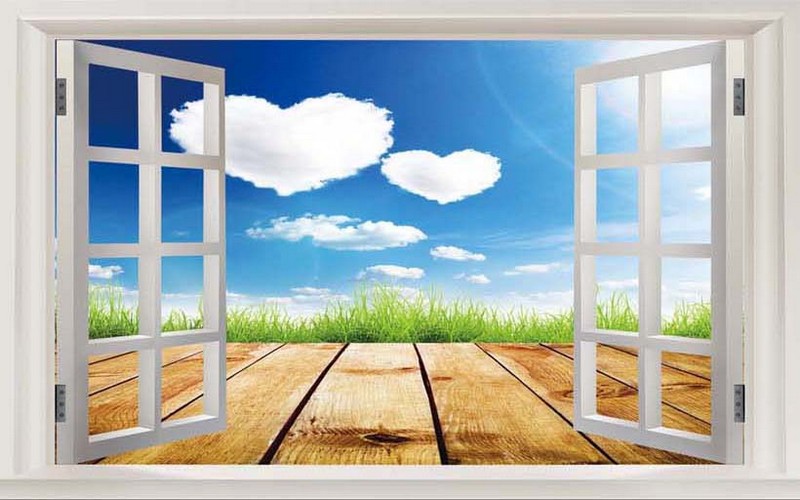 20 mẫu tranh dán tường 3d phòng khách hình cửa sổ đẹp nhất - 03