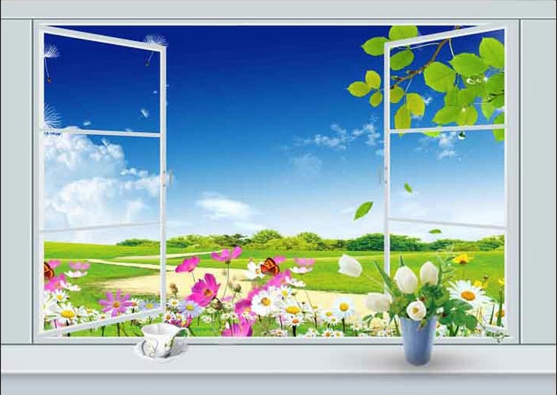 20 mẫu tranh dán tường 3d phòng khách hình cửa sổ đẹp nhất - 14