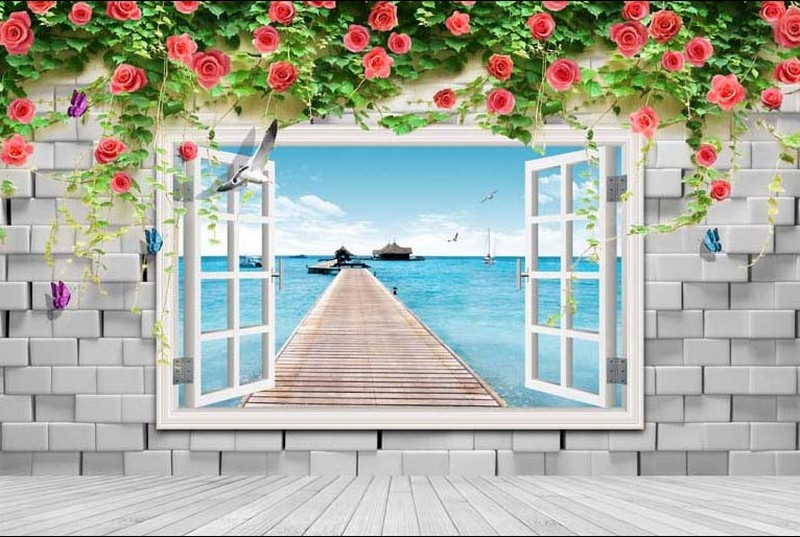 Mẫu tranh 3d hình cửa sổ hướng ra biển luôn luôn mang đến cảm giác bình yên, mới lạ - 01