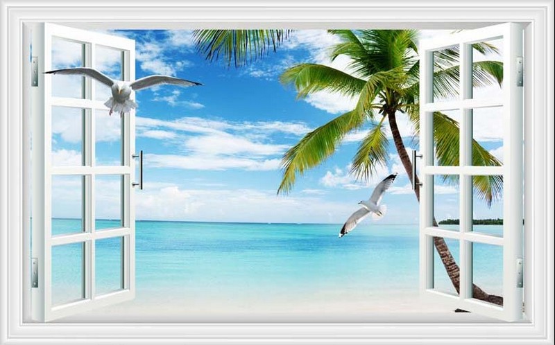 Mẫu tranh 3d hình cửa sổ hướng ra biển luôn luôn mang đến cảm giác bình yên, mới lạ - 05