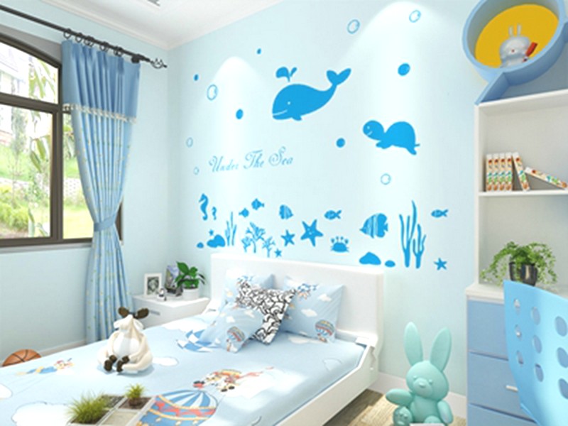 Mẫu phòng ngủ cho bé trai đáng yêu với tranh dán tường 3D - 05