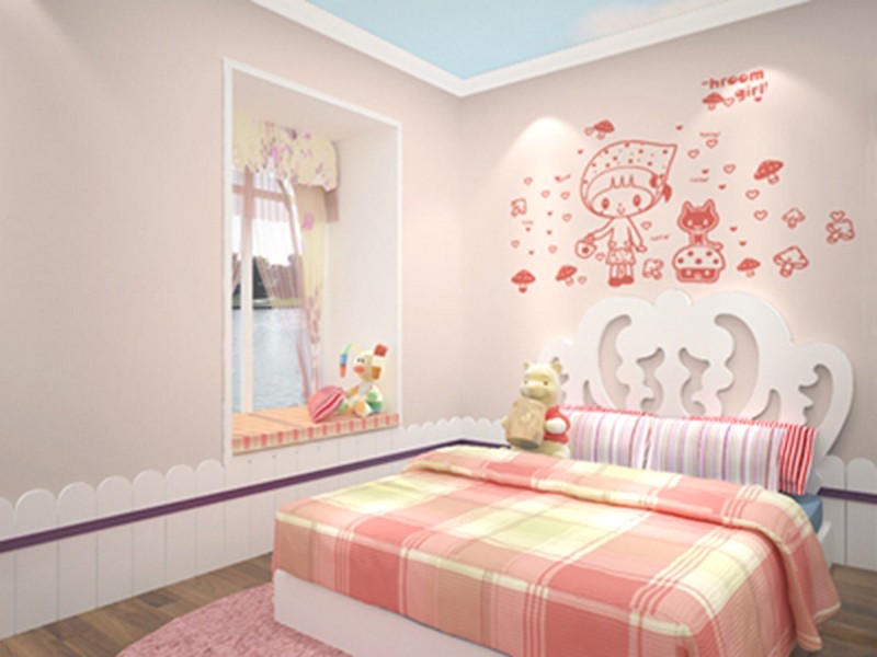 Mẫu phòng ngủ cho bé gái siêu yêu trang trí bằng tranh dán tường 3D