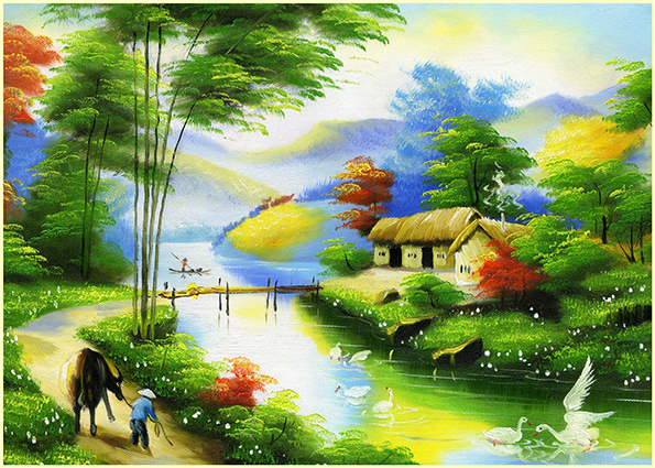 Tranh sơn dầu phong cảnh đồng quê Việt Nam: mã in TH-13974