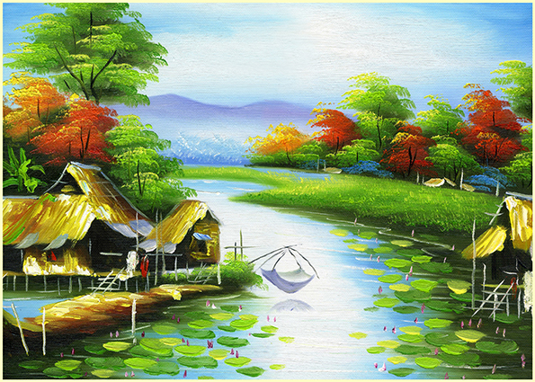 Tranh sơn dầu phong cảnh đồng quê Việt Nam: mã in TH-13976