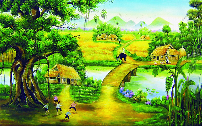 Tranh sơn dầu phong cảnh đồng quê Việt Nam: mã in TH-86-copy